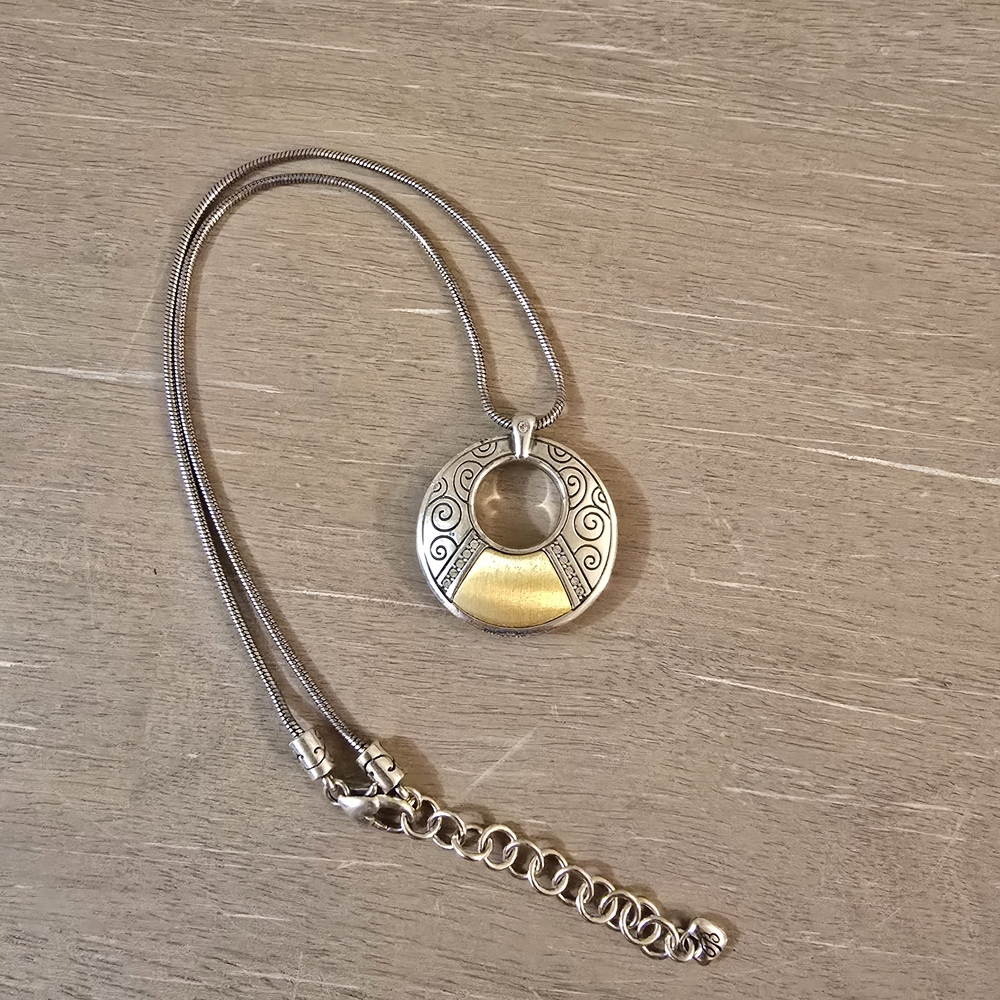 Brighton 2 Sided Black/Gold Pendant With Rhinestones Necklace